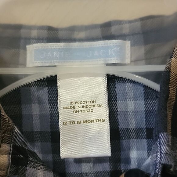 JANIE AND JACK BLUE AND TAN PLAID DRESS SHIRT, SIZE 12-18 MONTHS - Picture 3 of 4